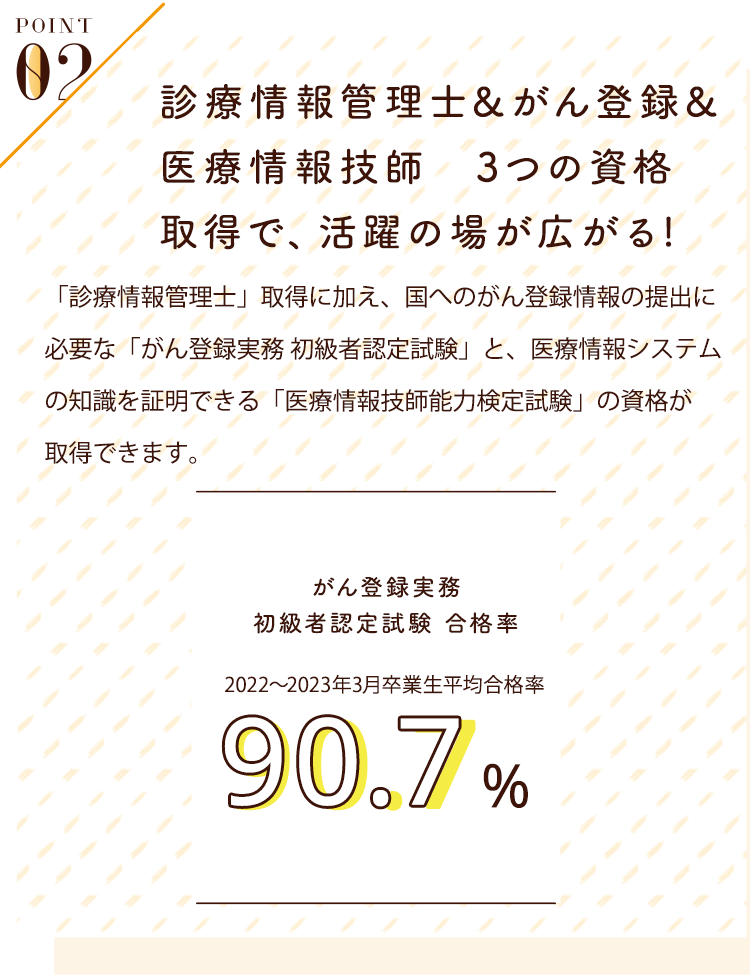 POINT02 診療情報管理士＆がん登録＆医療情報技師の3つの資格取得で、活躍の場が広がる！